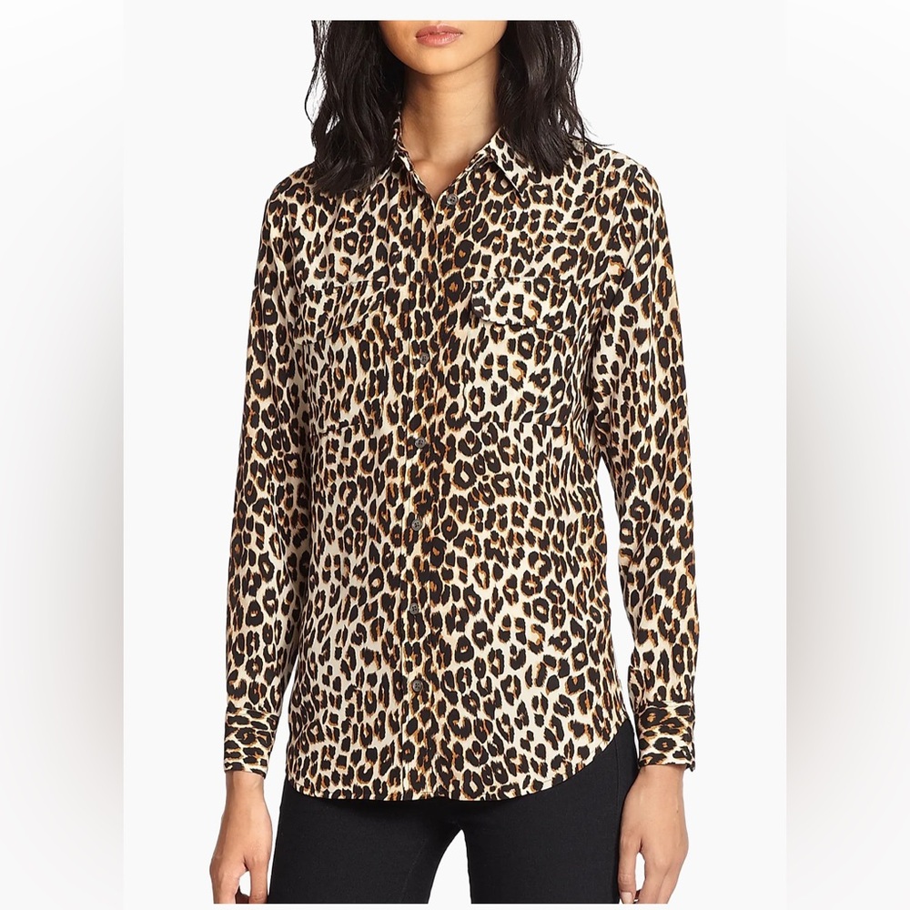 Equipment Blouse top Silk black and brown Leopard animal print lSize S